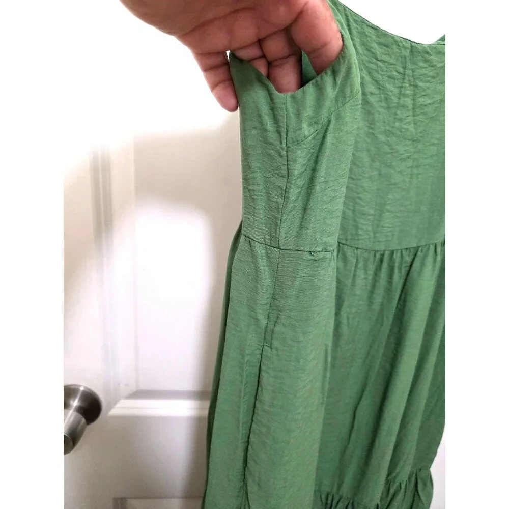 Abercrombie & Fitch Green Sleeveless Tiered Maxi Dress Adjustable Straps &‎ Side